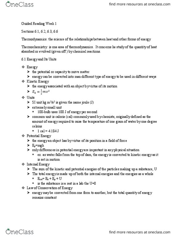CHEM 1050 Chapter Notes - Chapter 6.1-3, 6.6: Electrical Network, Joule, Enthalpy thumbnail