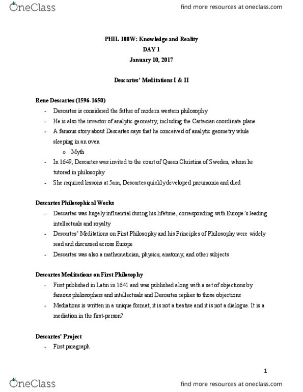 PHIL 100W Lecture Notes - Lecture 1: Belief, Cartesian Coordinate System, Analytic Geometry thumbnail