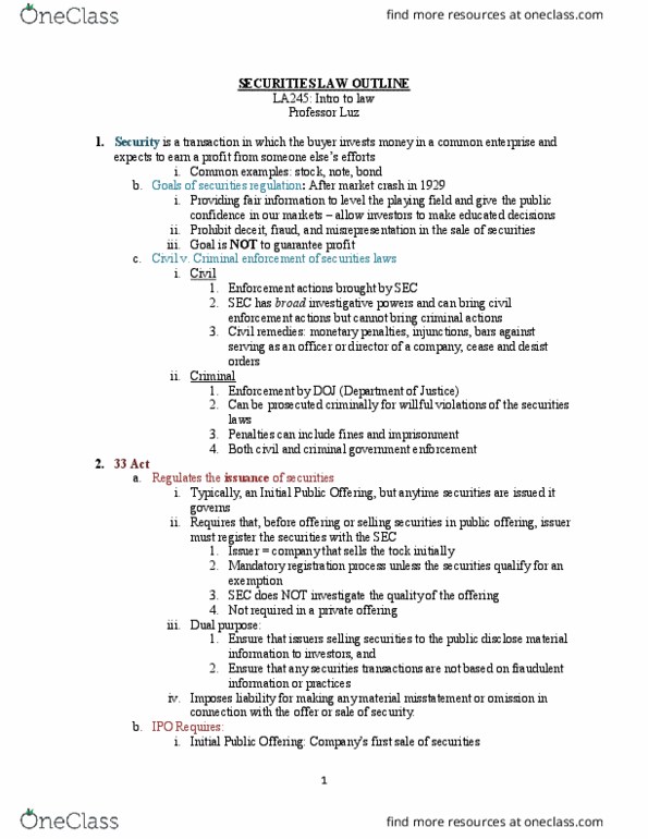 SMG LA 245 Lecture Notes - Lecture 11: Scienter, Form 10-Q, Insider Trading thumbnail