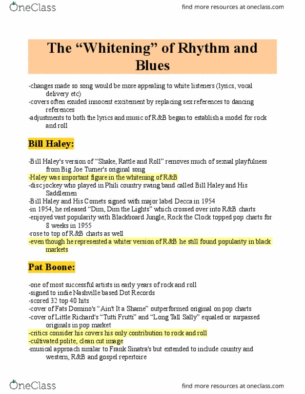 MU121 Chapter Notes - Chapter 2: Bill Haley, Dot Records, Cover Version thumbnail
