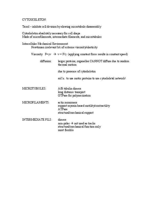 BIOL 1111 Lecture Notes - Brownian Ratchet, Myosin, Microfilament thumbnail