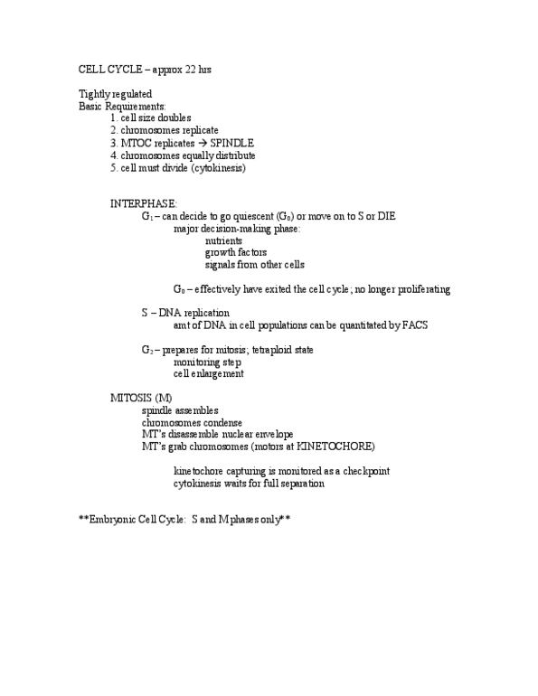 BIOL 1111 Lecture Notes - Cdk Inhibitor, Cytokinesis, P53 thumbnail