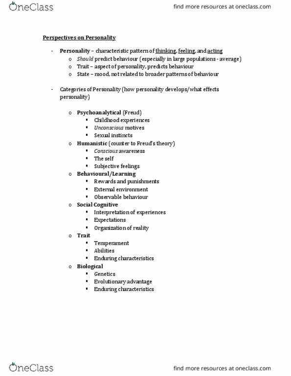 PSYC 1000 Lecture Notes - Lecture 14: Conscientiousness, Neuroticism, 16Pf Questionnaire thumbnail