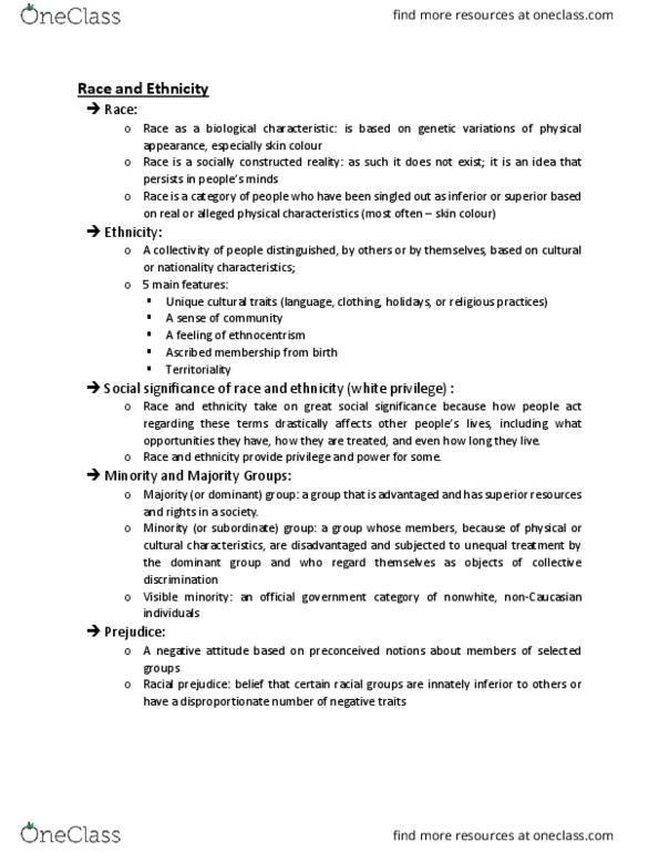 SOC 1101 Lecture Notes - Lecture 8: De Jure, Canadian Multiculturalism Act, Secondary Sector Of The Economy thumbnail