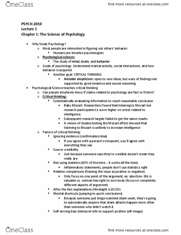 PSYC 2010 Lecture Notes - Lecture 1: Scientific Method, Gestalt Psychology, Operant Conditioning thumbnail