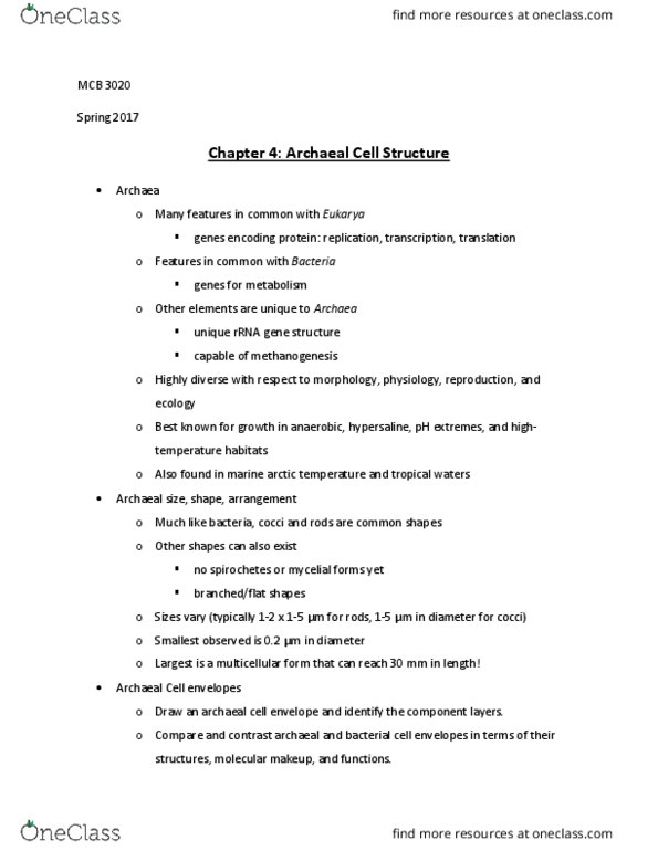 MCB 3020 Chapter Notes - Chapter 4: Isoprene, Cell Envelope, Cell Membrane thumbnail