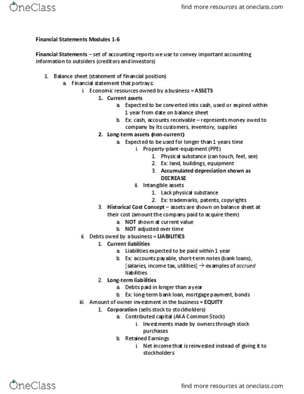 ACCTMIS 2200 Lecture Notes - Lecture 1: Equity (Finance), Financial Statement, Current Liability thumbnail