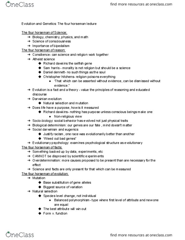 ANTH 103 Lecture Notes - Lecture 4: Evolutionary Psychology, Genetic Drift, Gene Flow thumbnail