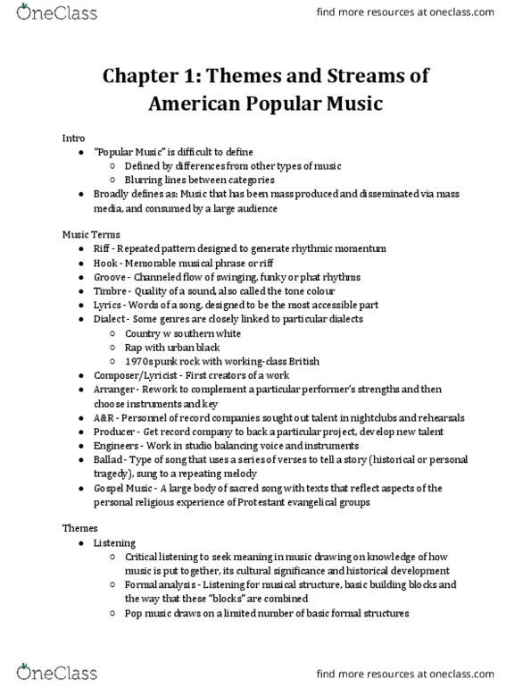 MUS 505 Chapter Notes - Chapter 1: Artists And Repertoire, Arrangement, Protestantism thumbnail