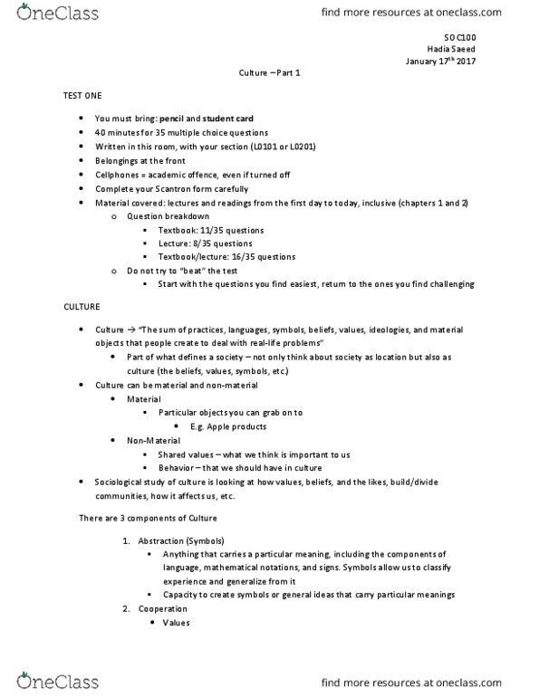 SOC100H5 Lecture Notes - Lecture 5: Incest, Aboriginal Peoples In Canada, Mcdonaldization thumbnail