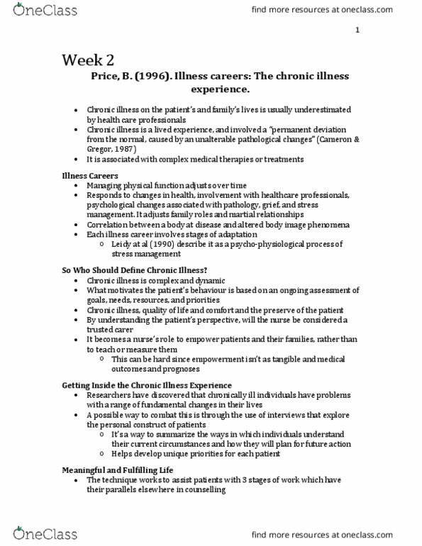 Nursing 2230A/B Chapter Notes - Chapter 2: Crimean War, Chronic Condition, The Chronic thumbnail