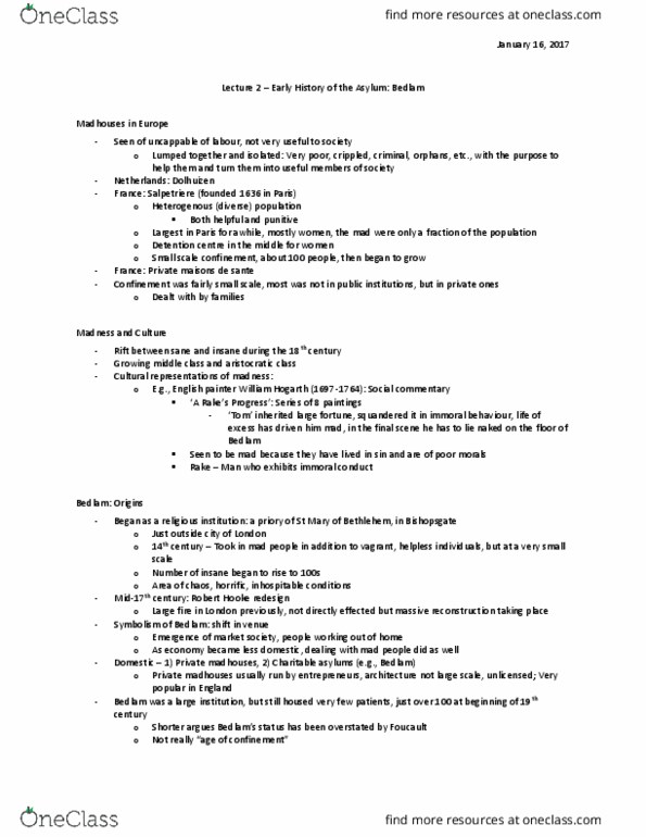 HIST 3640 Lecture Notes - Lecture 2: Private Hospital, Robert Hooke thumbnail