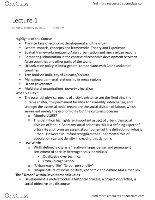 GEOG 3050 Lecture Notes - Lecture 1: Neoliberalism, Human Development Index, Overurbanization thumbnail