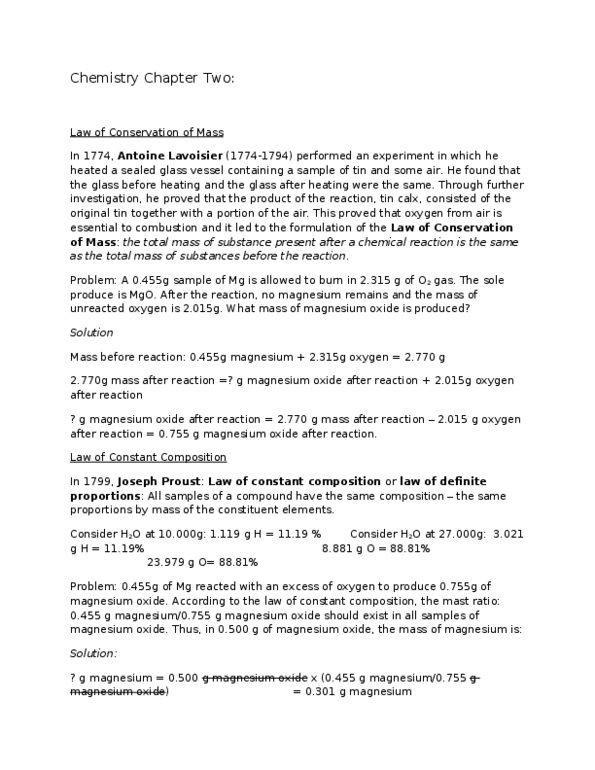 Biology 1225 Chapter Notes - Chapter 2: Joseph Proust, Avogadro Constant, Carbon-12 thumbnail