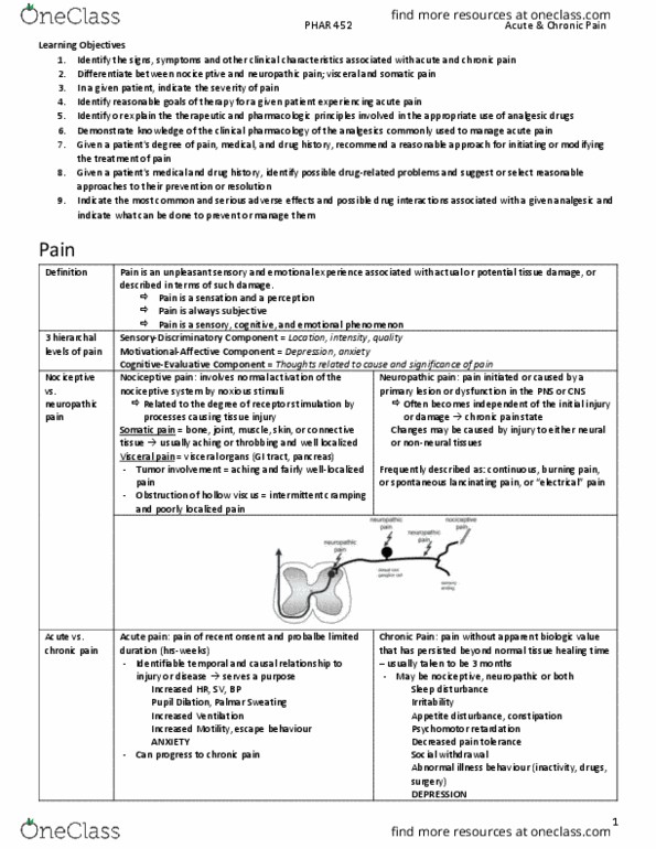 PHAR 452 Lecture Notes - Lecture 1: Hydromorphone, Liver Disease, Oxycodone thumbnail