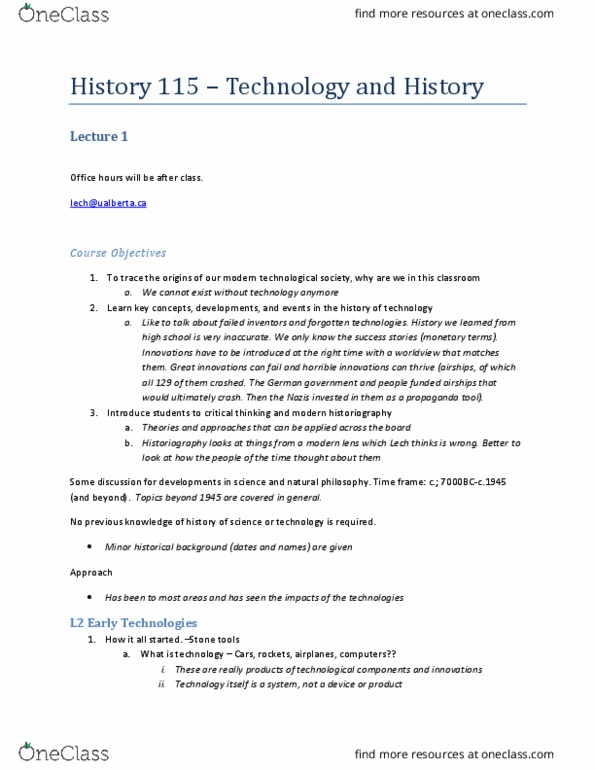 HIST115 Lecture Notes - Lecture 1: Theogony, Applied Science, Protoplast thumbnail