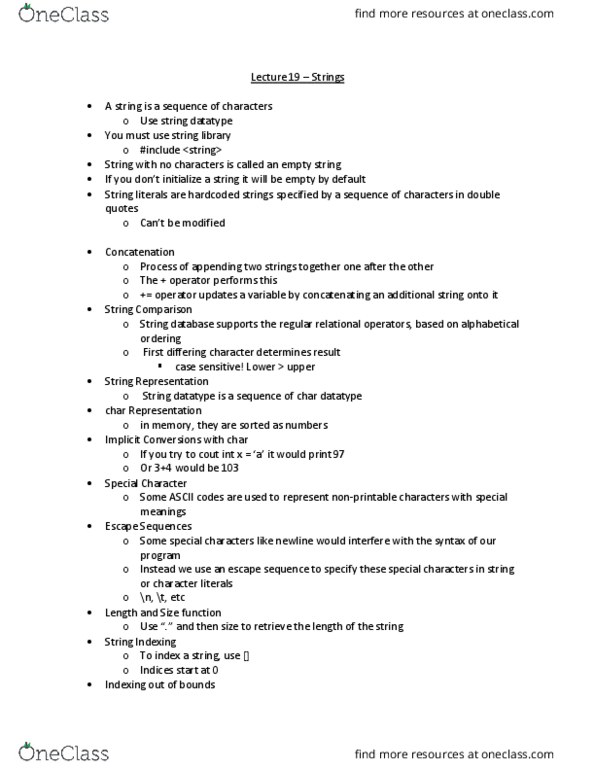 ENGR 101 Lecture Notes - Lecture 19: Empty String, Concatenation, Newline thumbnail