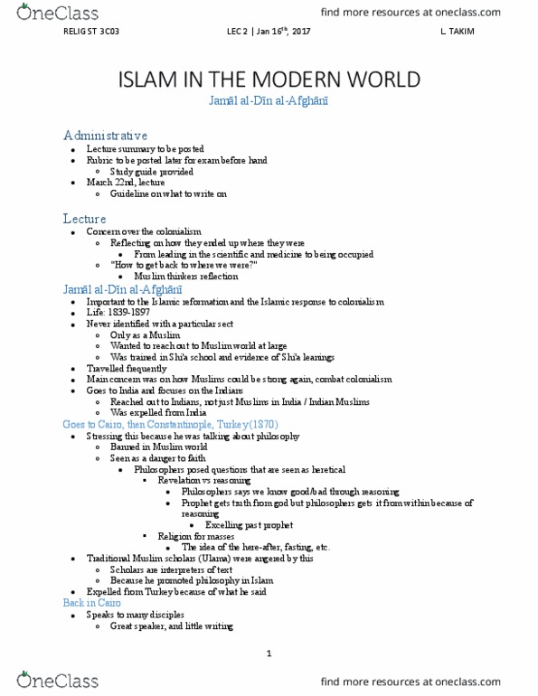 RELIGST 3C03 Lecture Notes - Lecture 2: Rashidun, Maslaha, Tlatoani thumbnail