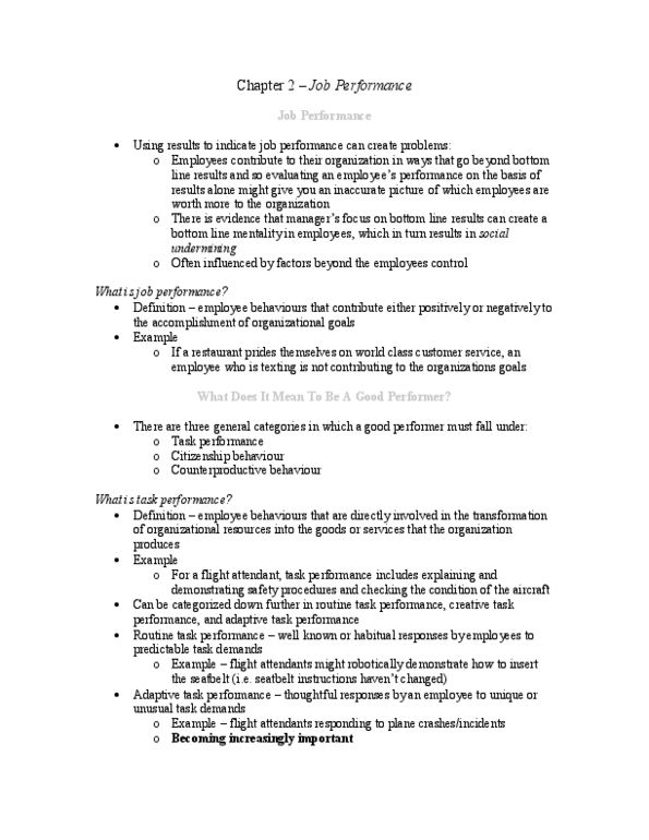 Management and Organizational Studies 2181A/B Chapter Notes - Chapter 2: Job Performance, Flight Attendant, Job Analysis thumbnail