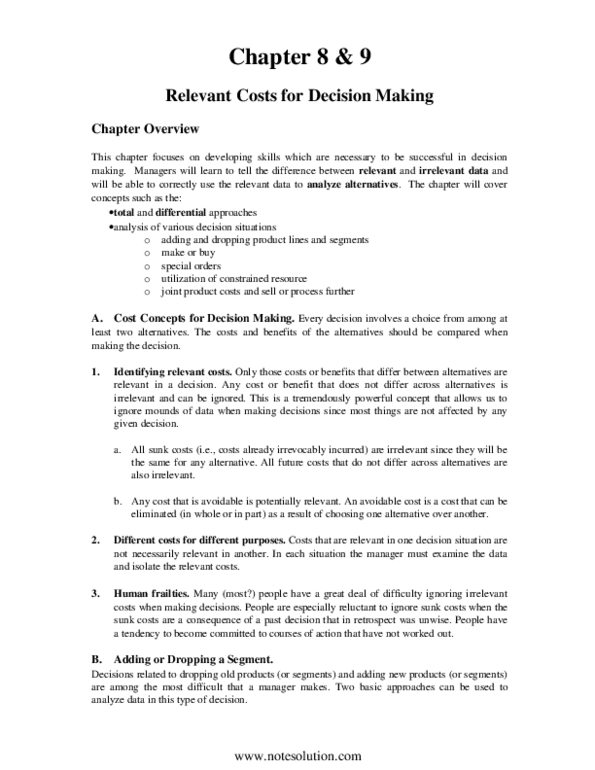 ACC 410 Chapter Notes - Chapter 8: Earnings Before Interest And Taxes, Sunk Costs, Opportunity Cost thumbnail
