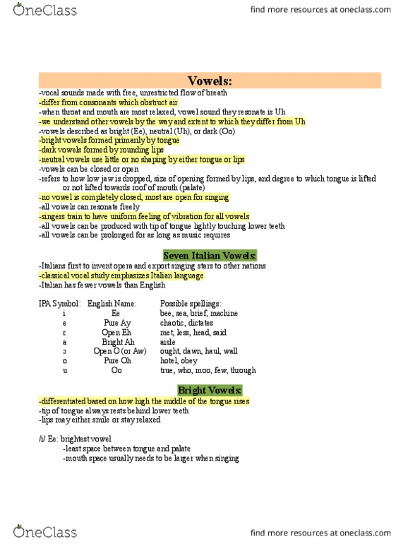 MU158 Chapter Notes - Chapter 7: Open Vowel, Aisle, L-Vocalization thumbnail