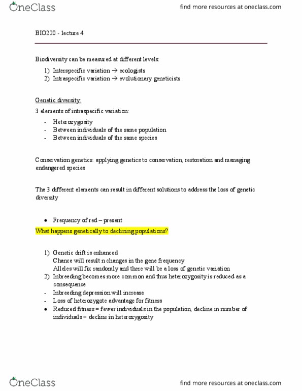 BIO220H1 Lecture Notes - Lecture 4: Effective Population Size, Genetic Drift, Heterozygote Advantage thumbnail