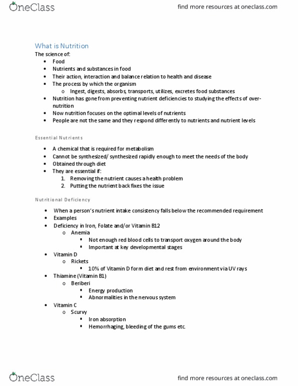 NUTR 3210 Lecture Notes - Lecture 1: Thiamine, Reference Daily Intake, Rickets thumbnail