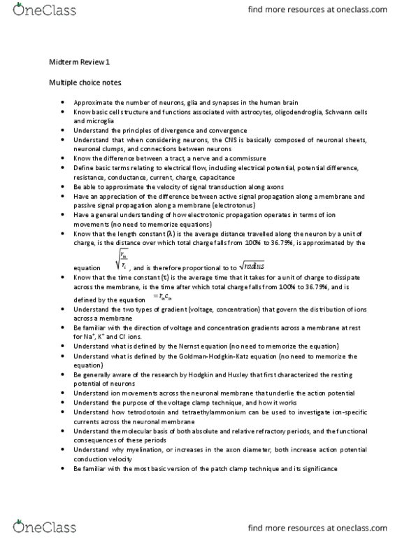 NEUR 3200 Lecture Notes - Lecture 1: Voltage Clamp, Nernst Equation, Tetraethylammonium thumbnail