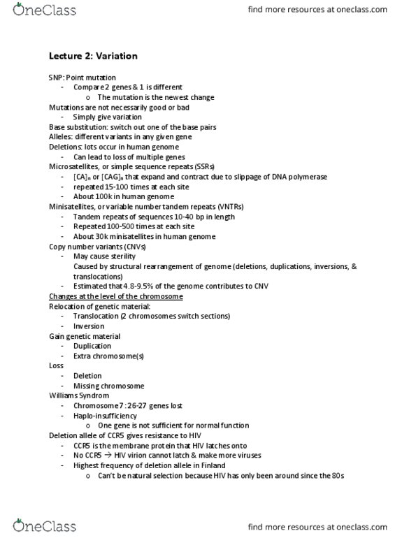 BICD 100 Lecture Notes - Lecture 2: Cat Eye Syndrome, Tandem Repeat, Haploinsufficiency thumbnail