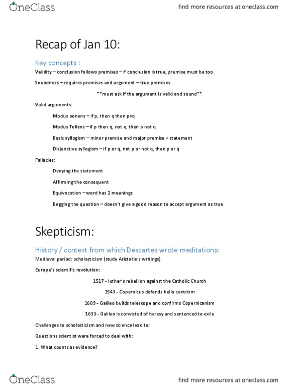 PHIL 1301 Lecture Notes - Lecture 2: Modus Tollens, Modus Ponens, Disjunctive Syllogism thumbnail