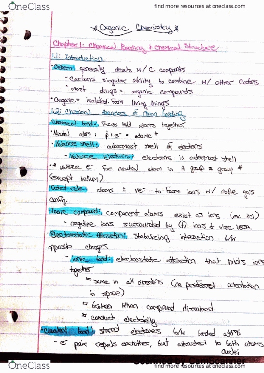 CHEM 3311 Chapter 1: Chemical Bonding and Chemical Structure thumbnail