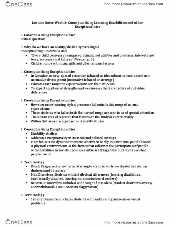 CHYS 1F90 Lecture Notes - Lecture 8: Intellectual Disability, Disability Studies, Ableism thumbnail