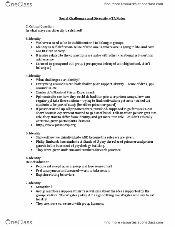 CHYS 1F90 Lecture Notes - Lecture 10: Stanford Prison Experiment, James Marcia, Philip Zimbardo thumbnail