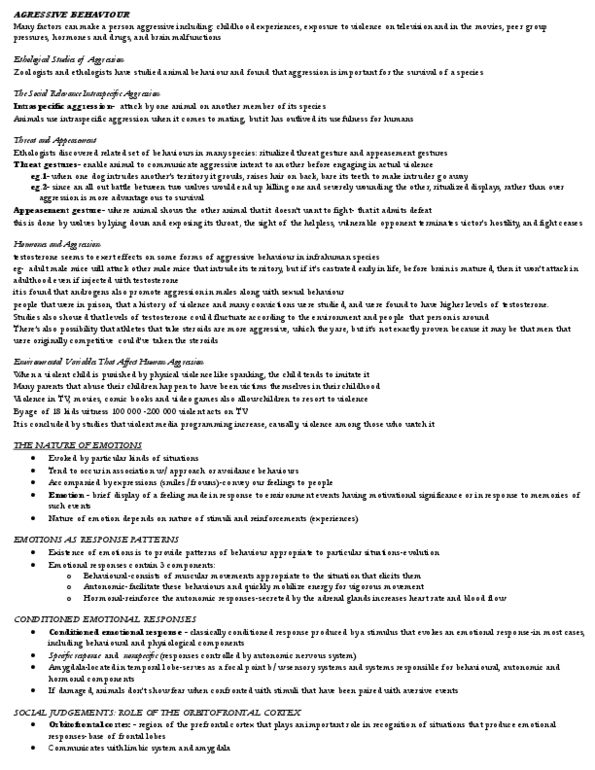 PS271 Lecture Notes - Orbitofrontal Cortex, Limbic System, Appeasement thumbnail