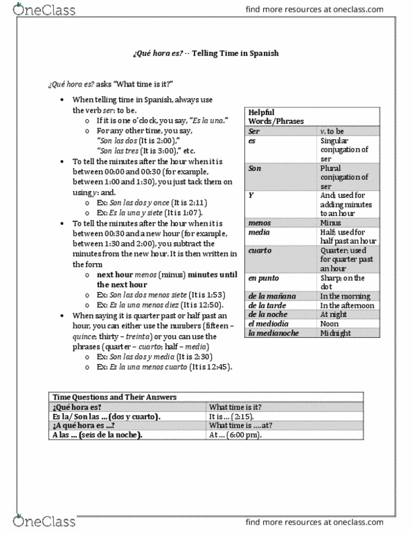 SPAN 1100H Chapter 1.4: Telling Time in Spanish thumbnail