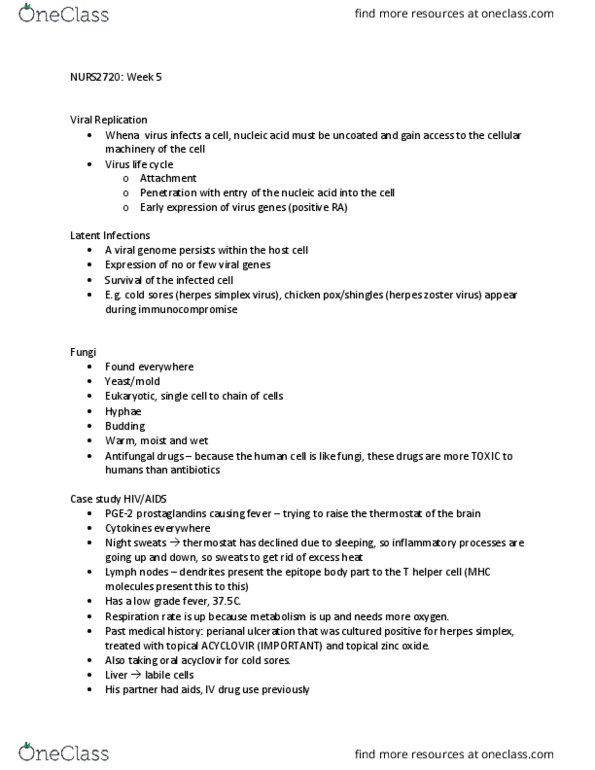 NURS 2050 Lecture Notes - Lecture 5: Fatty Liver, Hiv-1 Protease, Reverse Transcriptase thumbnail