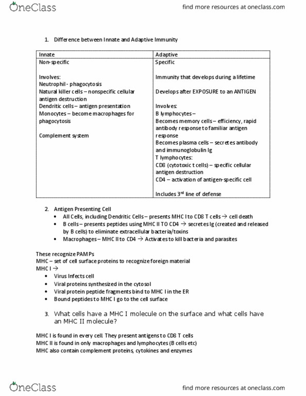 NURS 2050 Lecture Notes - Lecture 8: T Helper Cell, Natural Killer Cell, Cell-Mediated Immunity thumbnail