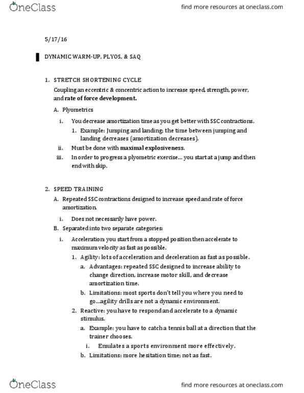 KNES 351 Lecture Notes - Lecture 25: Plyometrics, Tennis Ball, Motor Skill thumbnail