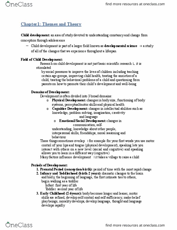 Psychology 2040A/B Chapter Notes - Chapter 2: Child Development, Arnold Gesell, Social Learning Theory thumbnail