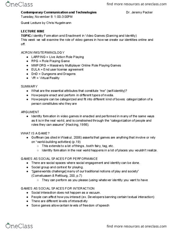 CCT109H5 Lecture Notes - Lecture 8: End-User License Agreement, Tooth Fairy, Identity Formation thumbnail