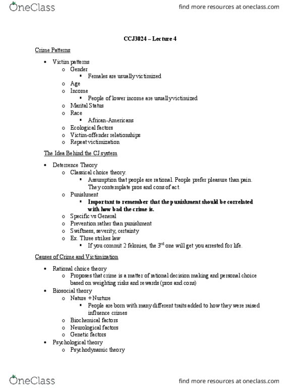 CCJ 3024 Lecture Notes - Lecture 4: Three-Strikes Law, Biosocial Theory, Psychodynamics thumbnail