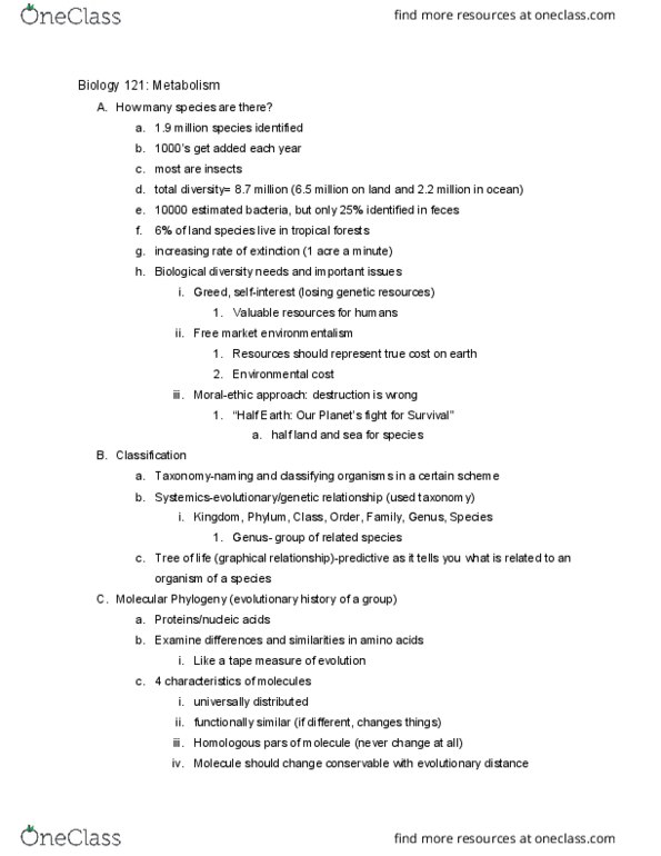 BIOL 12100 Lecture Notes - Lecture 1: Free-Market Environmentalism, Monera, Cytochrome C thumbnail