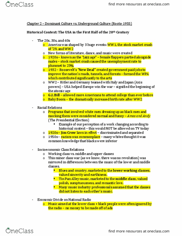 MUSC 2140 Lecture Notes - Lecture 2: Blues, Jim Crow Laws, Thirty-Two-Bar Form thumbnail