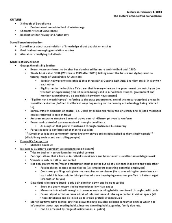 SOC316H5 Lecture Notes - Lecture 4: Gilles Deleuze, Street Light, Jeremy Bentham thumbnail