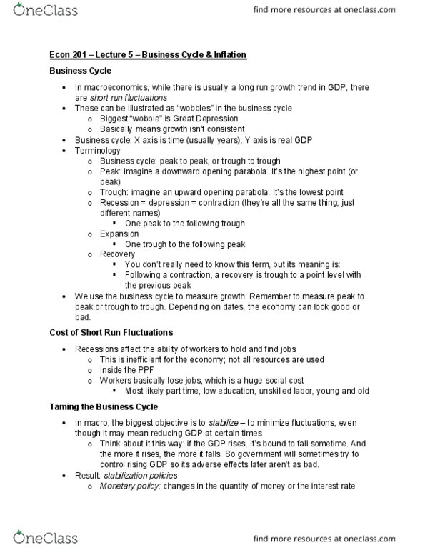 ECON 201 Lecture Notes - Lecture 5: Business Cycle, Open Economy, Social Cost thumbnail