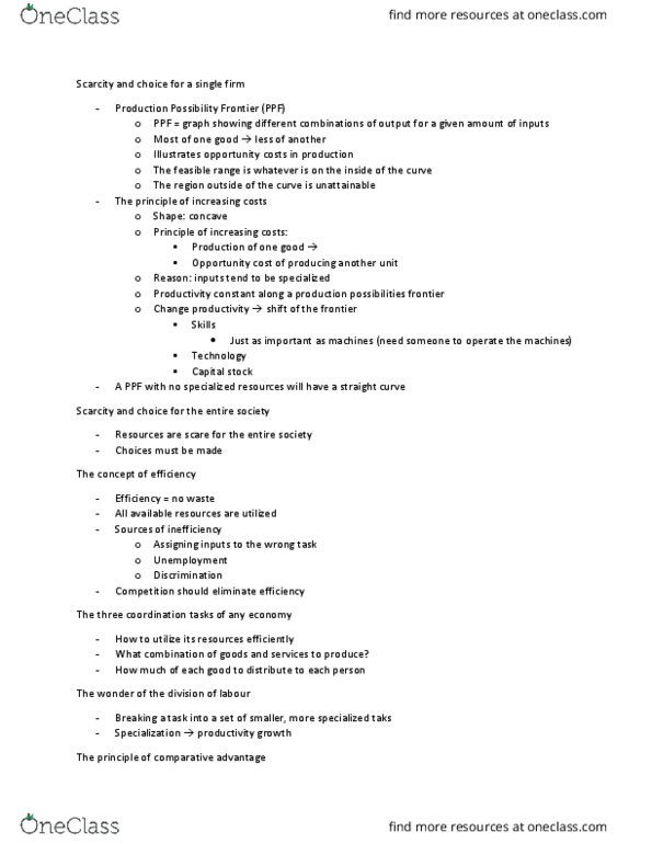 ECO 1302 Lecture Notes - Lecture 3: Opportunity Cost, Comparative Advantage, Invisible Hand thumbnail