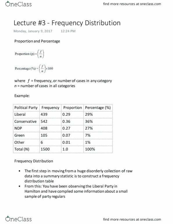 POLSCI 3NN3 Lecture Notes - Lecture 3: Frequency Distribution, Summary Statistics thumbnail