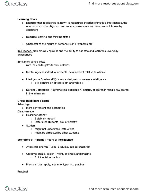 PSYC 201 Lecture Notes - Lecture 10: Theory Of Multiple Intelligences, Outline Of Health Sciences, Botany thumbnail