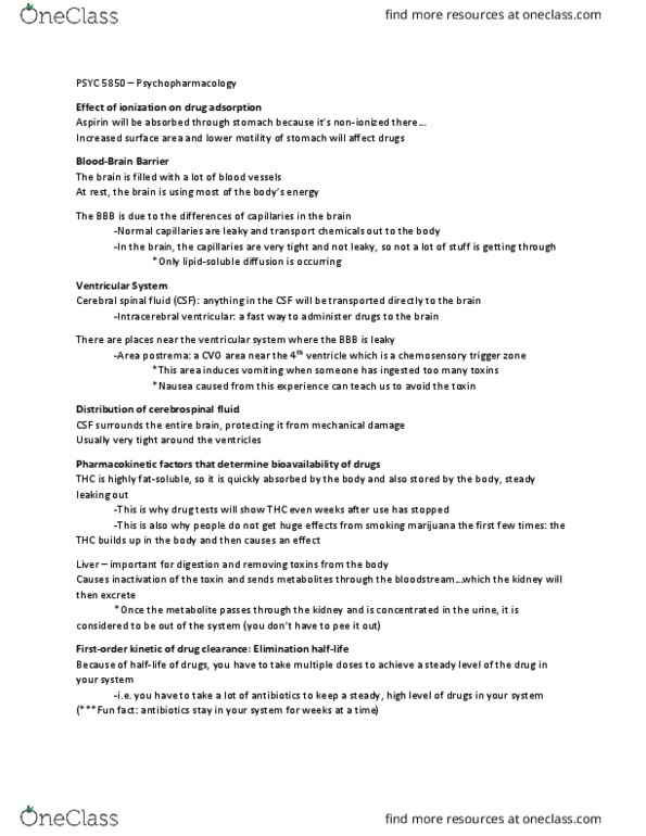 PSYC 5850 Lecture Notes - Lecture 3: Cerebrospinal Fluid, Area Postrema, Ventricular System thumbnail