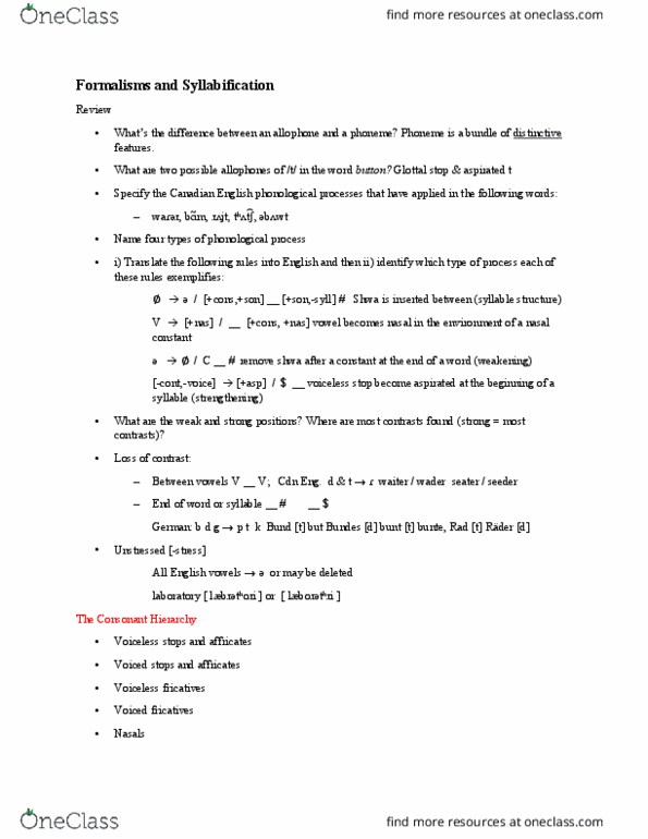 LING 1001 Lecture Notes - Lecture 9: Syllabification, Canadian English, Phoneme thumbnail